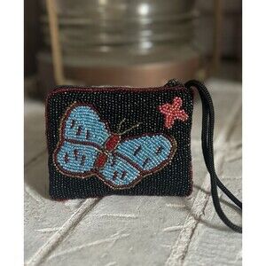 Beaded Colorful Butterfly Wristlet Purse Wallet Zipper Pouch